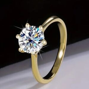 Elegant Gold Plated 925 Sterling Silver Moissanite Solitaire Ring